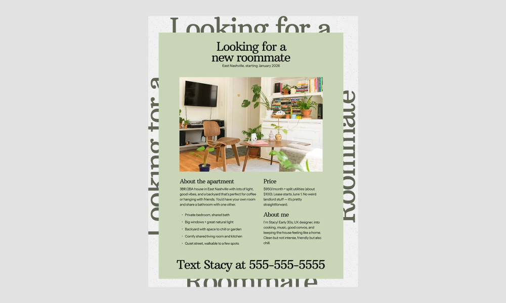 Layered roommate search free flyer template.
