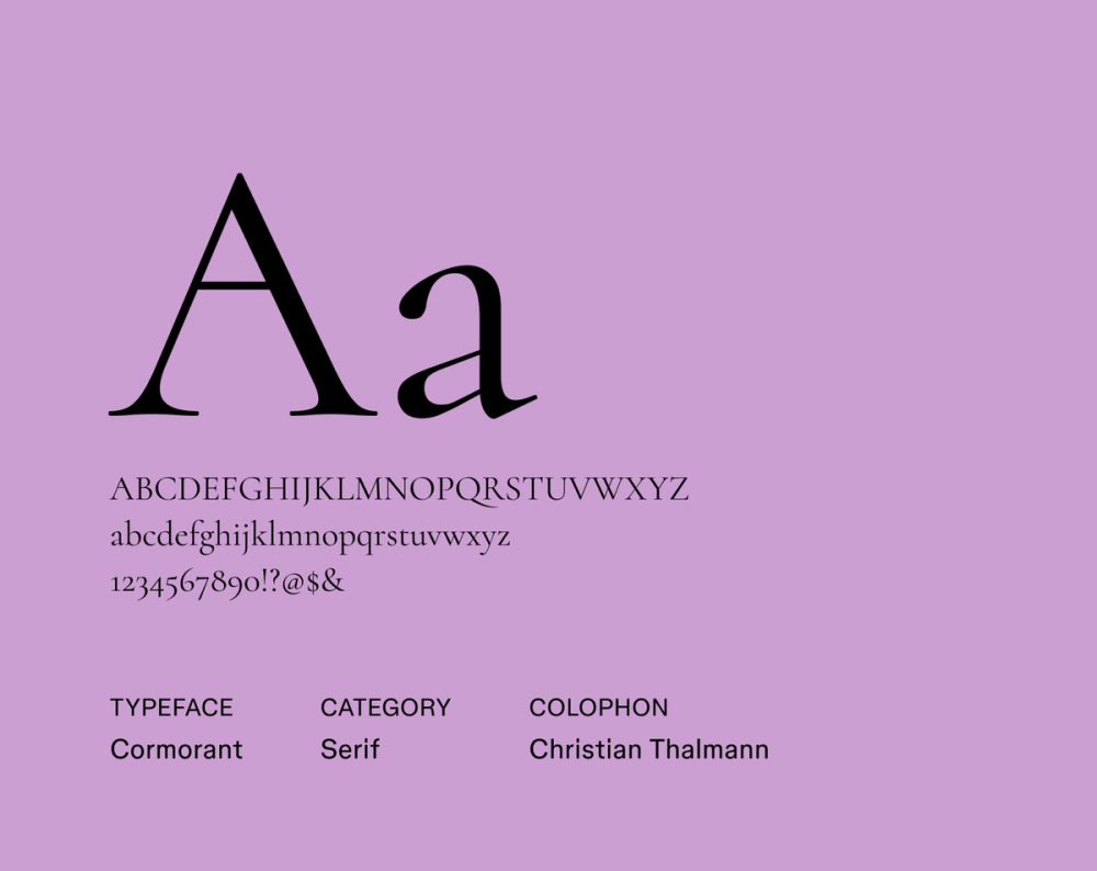 Cormorant sample featuring tall x-height, fine serifs, and a graceful, high-contrast silhouette suited for display.