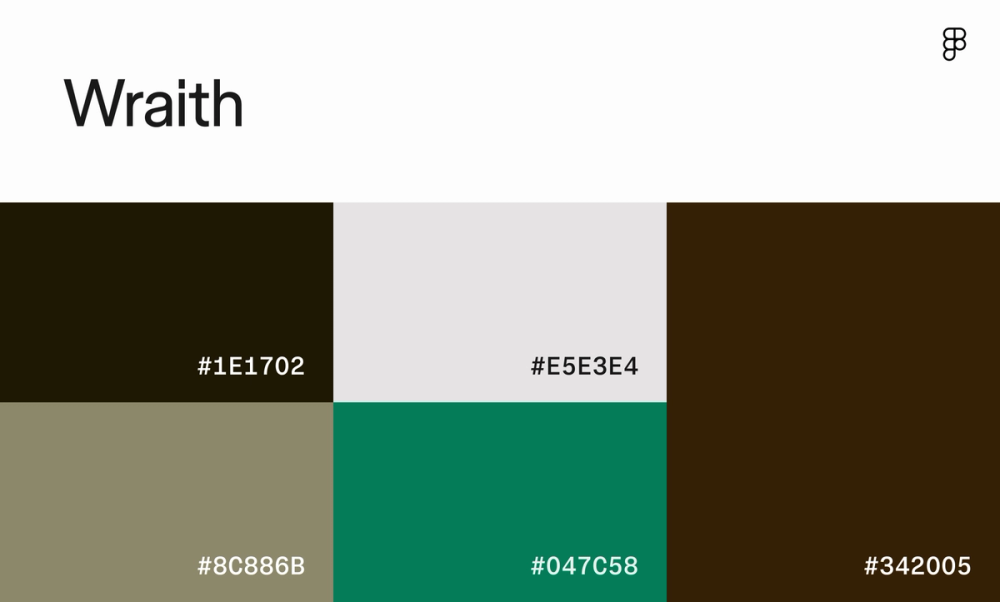 Modern color scheme with shades of brown and kelly green.