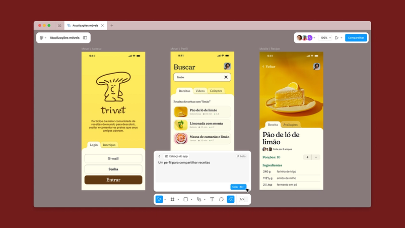 A screen showing how to create first drafts with AI in Figma