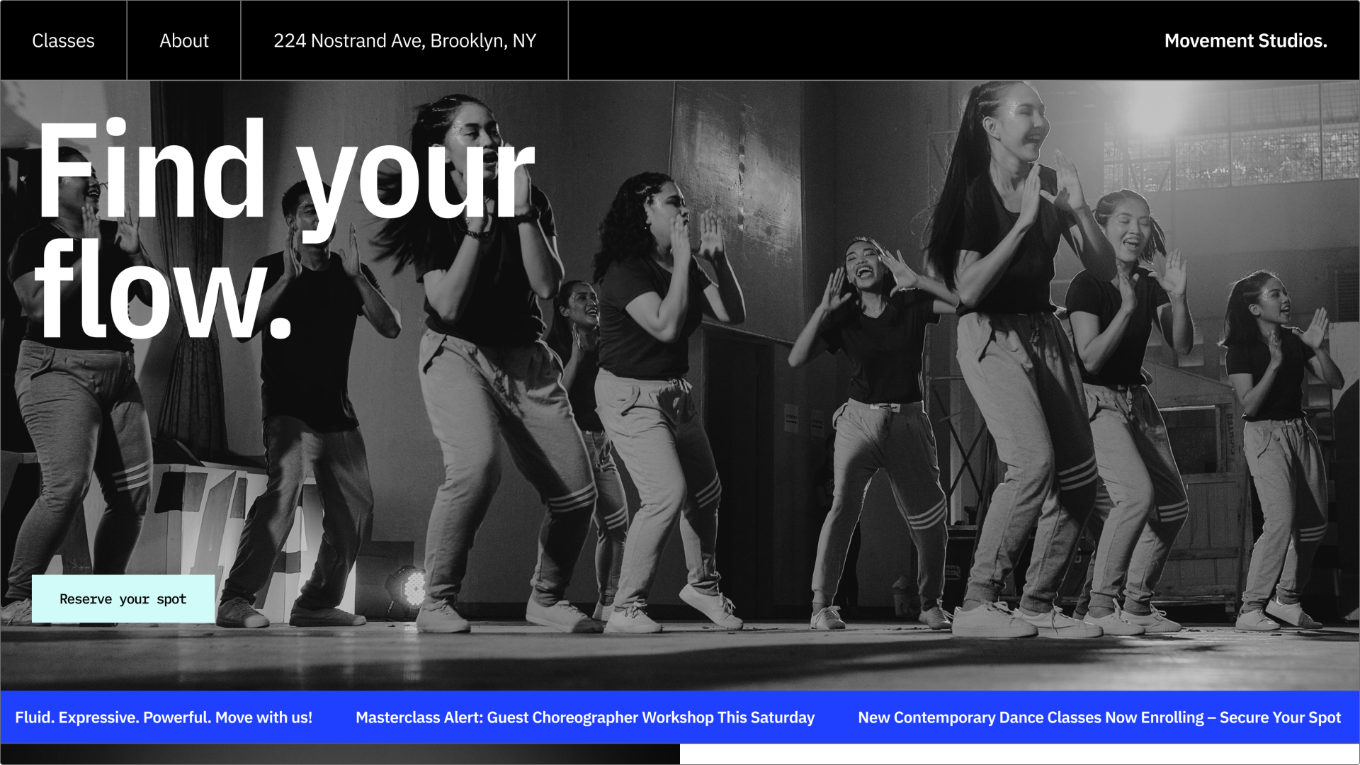 A screenshot of Figma’s dance studio landing page template