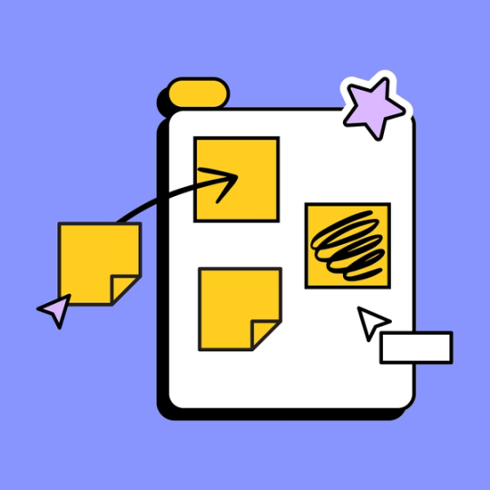 rectangle with yellow sticky notes and mouse cursors inside