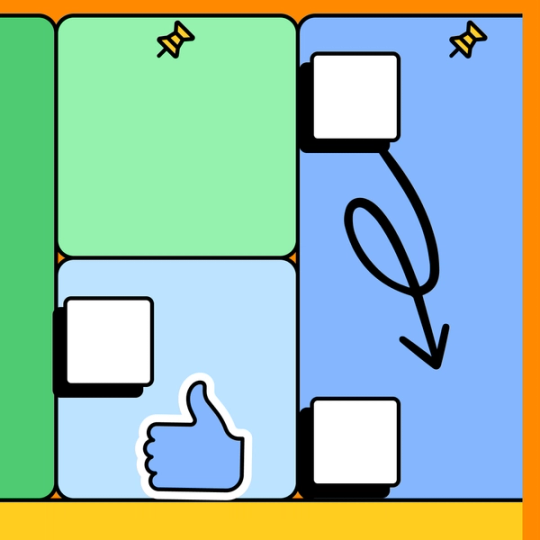 magnified section of a lean canvas diagram with overlayed icons and stickers