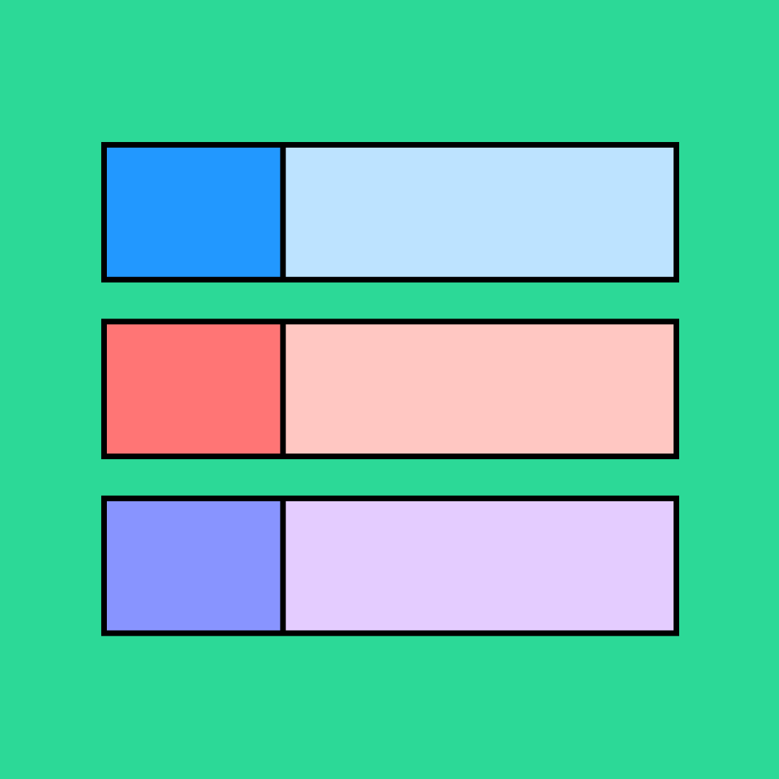 three colorful rectangles overlayed on a green background