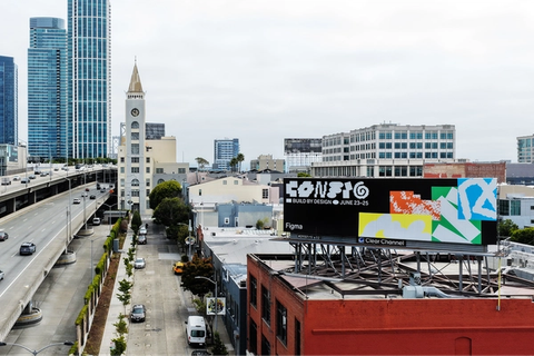 a Config billboard reading "Build by Design, June 23–25" overlooks a San Francisco street