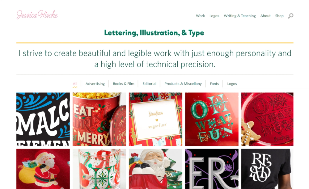 Ein Screenshot der Portfolio-Website von Jessica Hische.