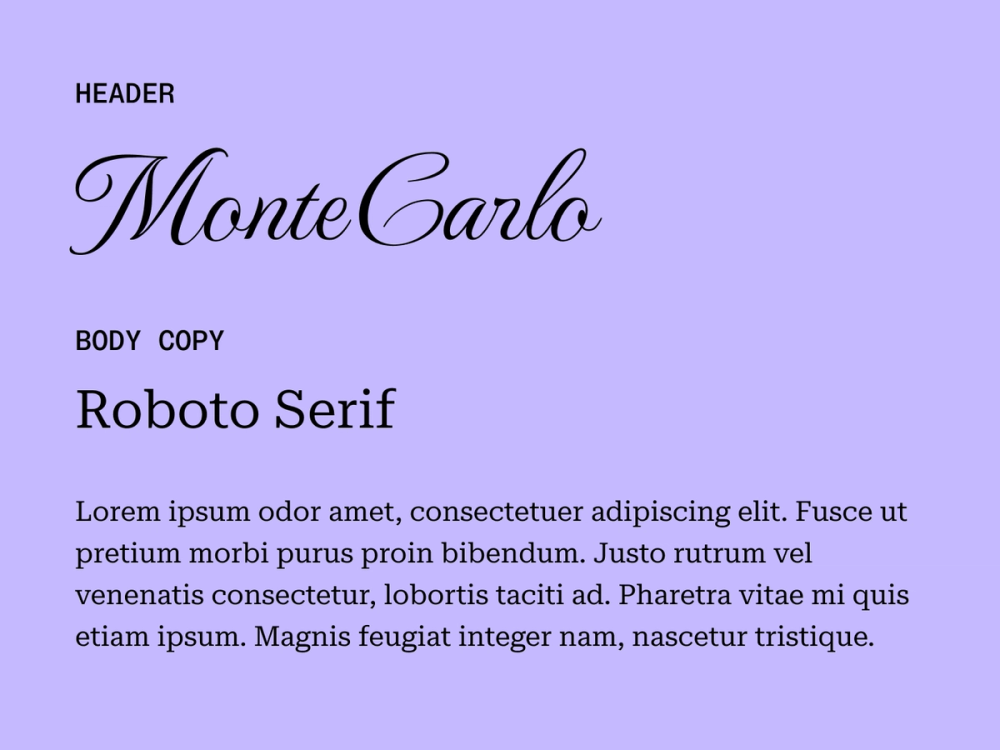 MonteCarlo and Roboto Serif wedding font pairing