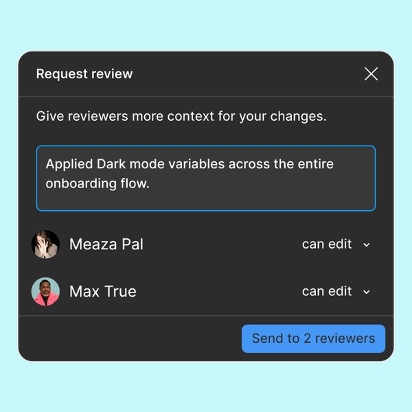 fenêtre modale de révision avec une boîte de commentaire et deux utilisateurs qui peuvent modifier