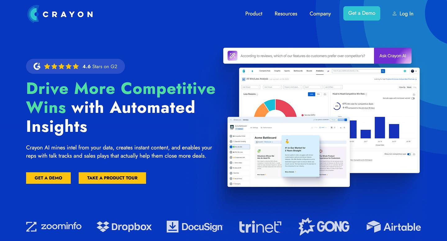 Crayon, an AI market research tool for competitor analysis.