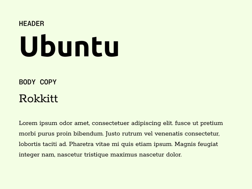 Example text showing Ubuntu and Rokkitt as a font pairing.