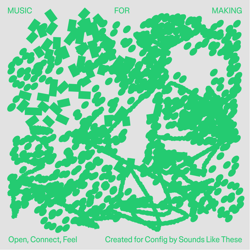 Album art featuring green dots, rectangles, and scribbles