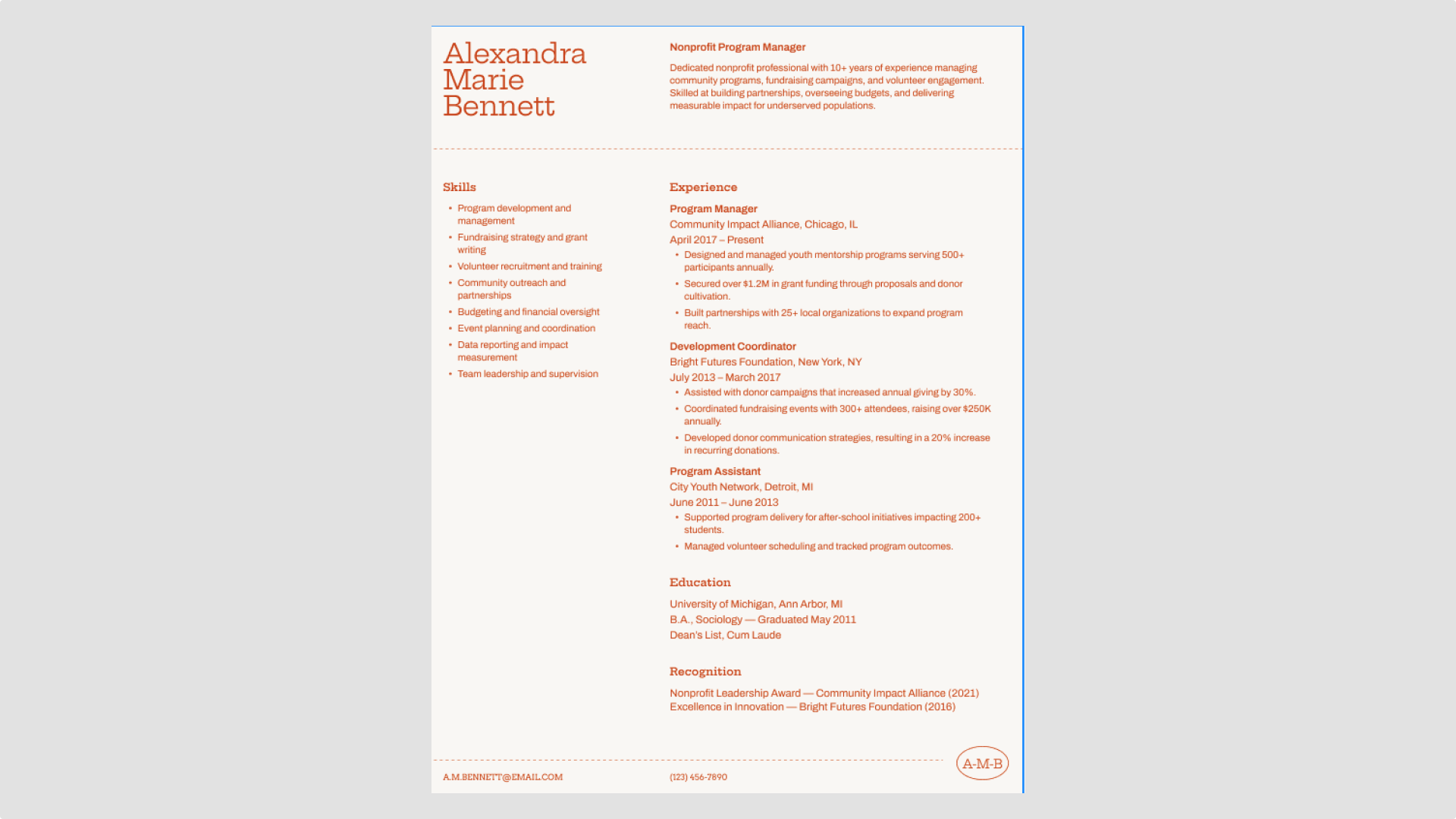 Screenshot of Figma’s playful structured modern resume template.