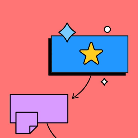 blue rectangle with yellow star pointing to a purple rectangle