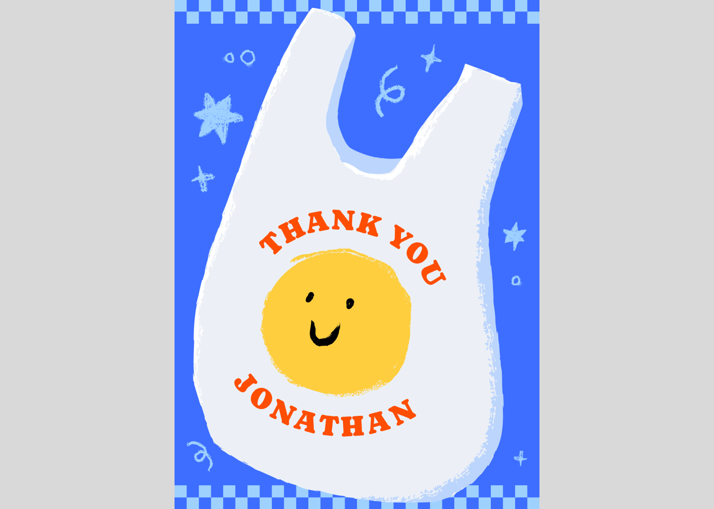 Screenshot of a personalized thank you card template.