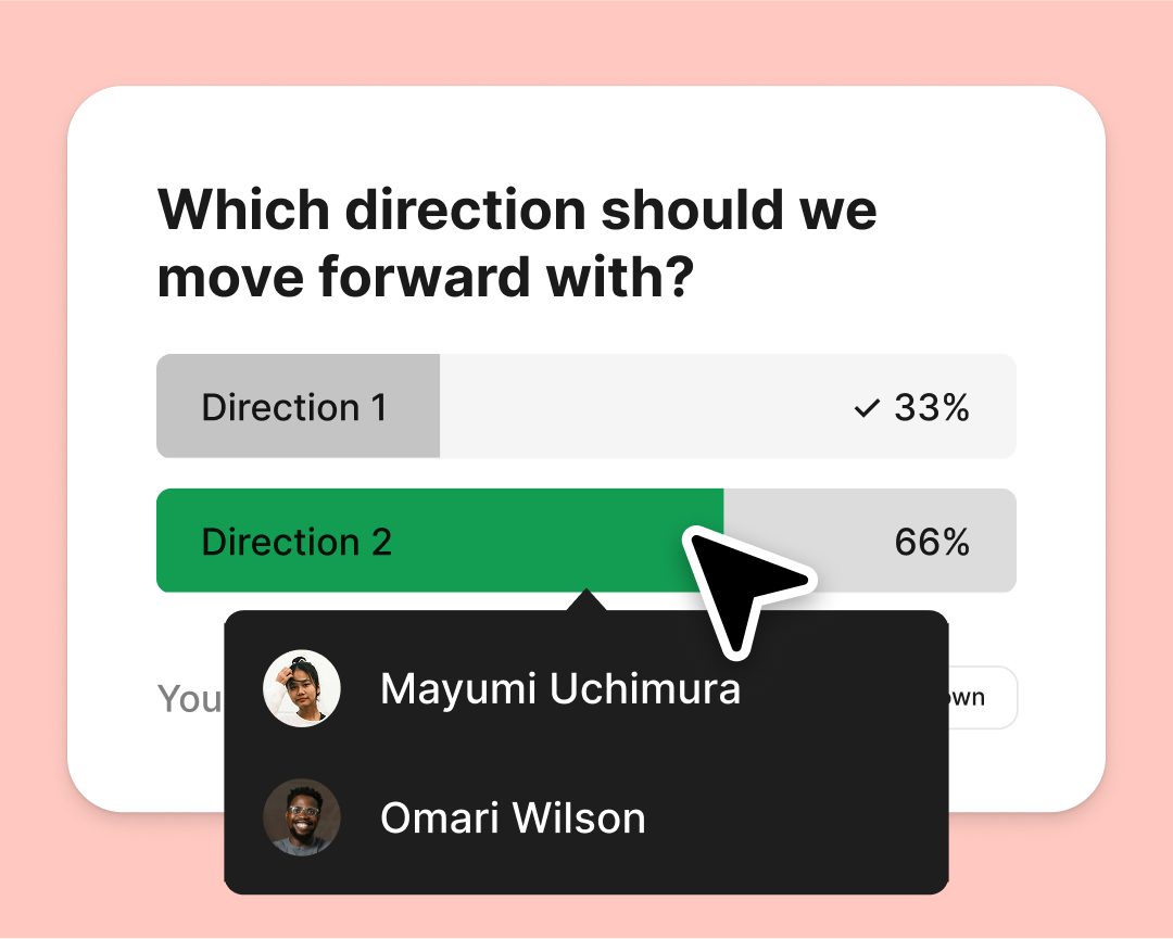 a poll with two direction options and a hover to see who voted for direction 2