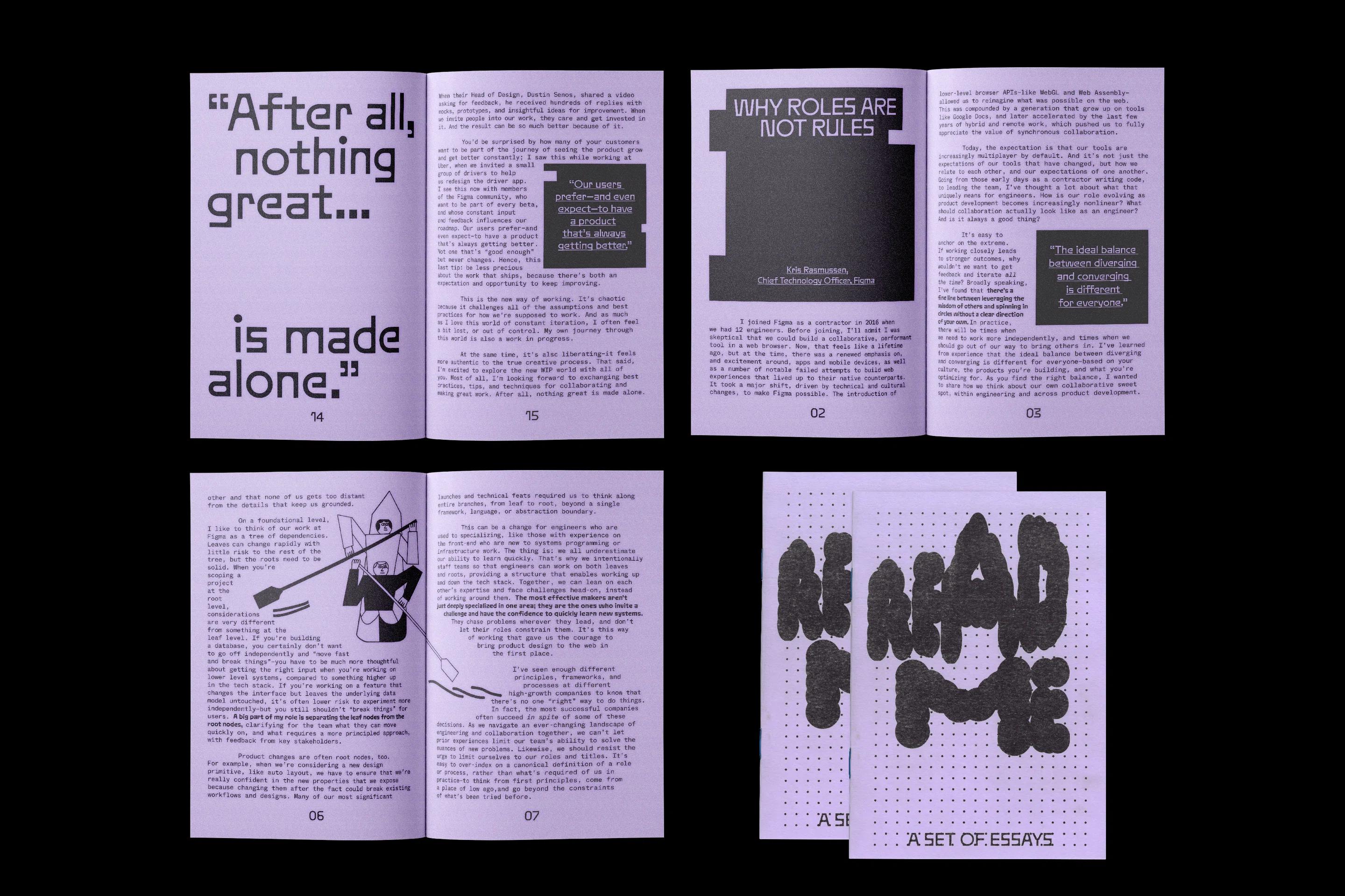 four scans of a smaller purple zine on a black backgorund