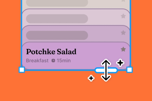 A recipe list interface featuring "Potchke Salad" with adjustable controls highlighted.
