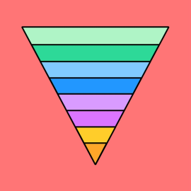 colorful upside down triangle over a red background
