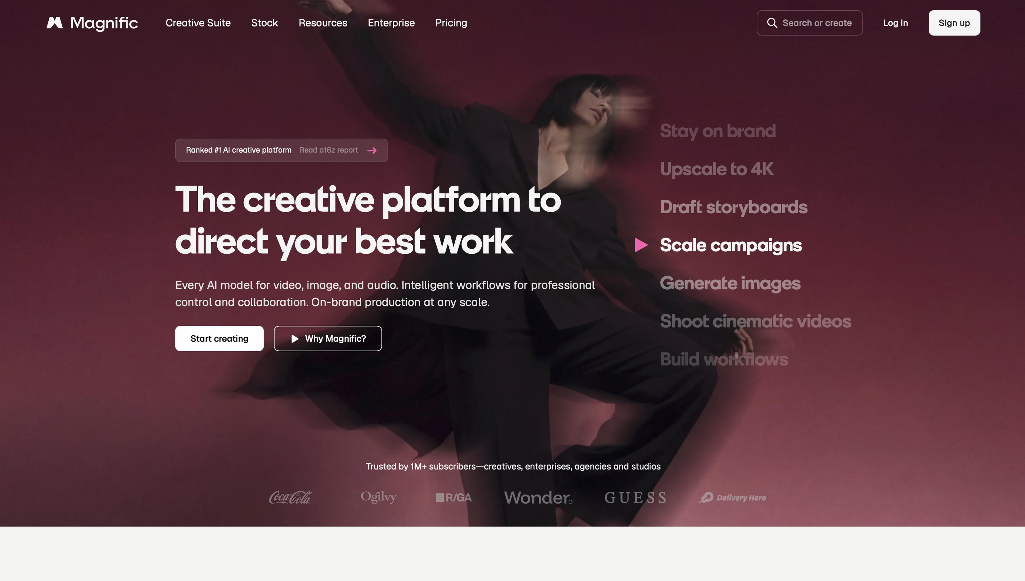 The homepage for Magnific.