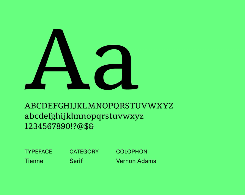 Example text showing Tienne font.