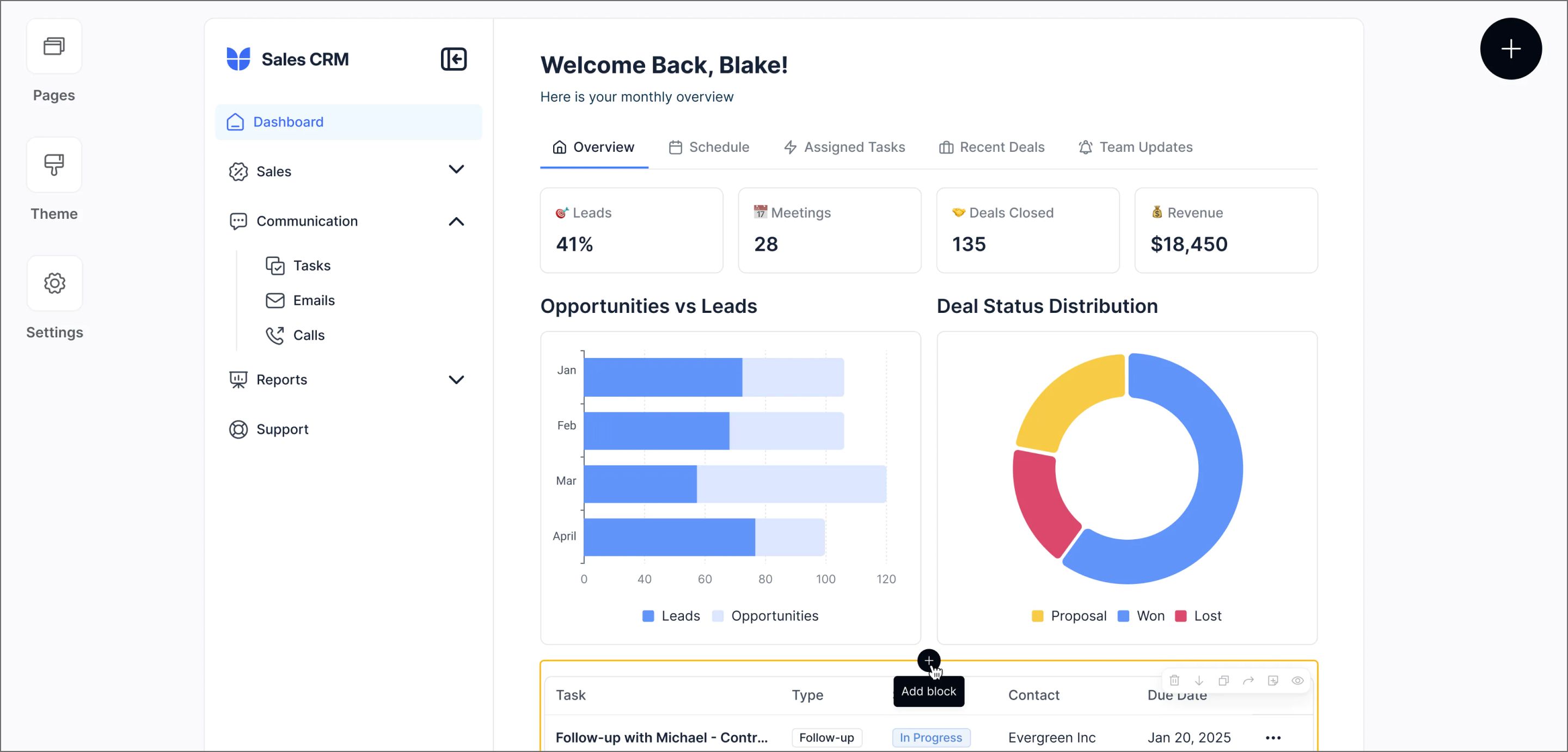 A screenshot of a sales CRM built in the Softr app builder.