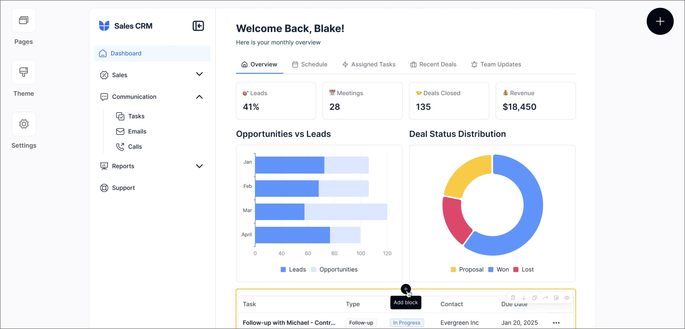 A screenshot of a sales CRM built in the Softr app builder.