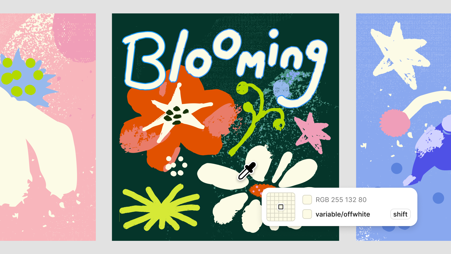 Finished cover art design featuring vectorized hand-drawn lettering layered with colorful illustrations and textures.