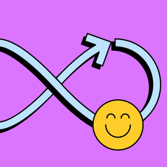 infinity symbol with a smiley face emoji