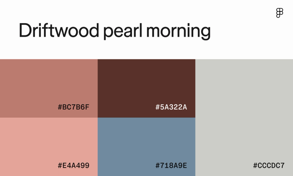 Neutral color scheme with browns, pinks, and blues.