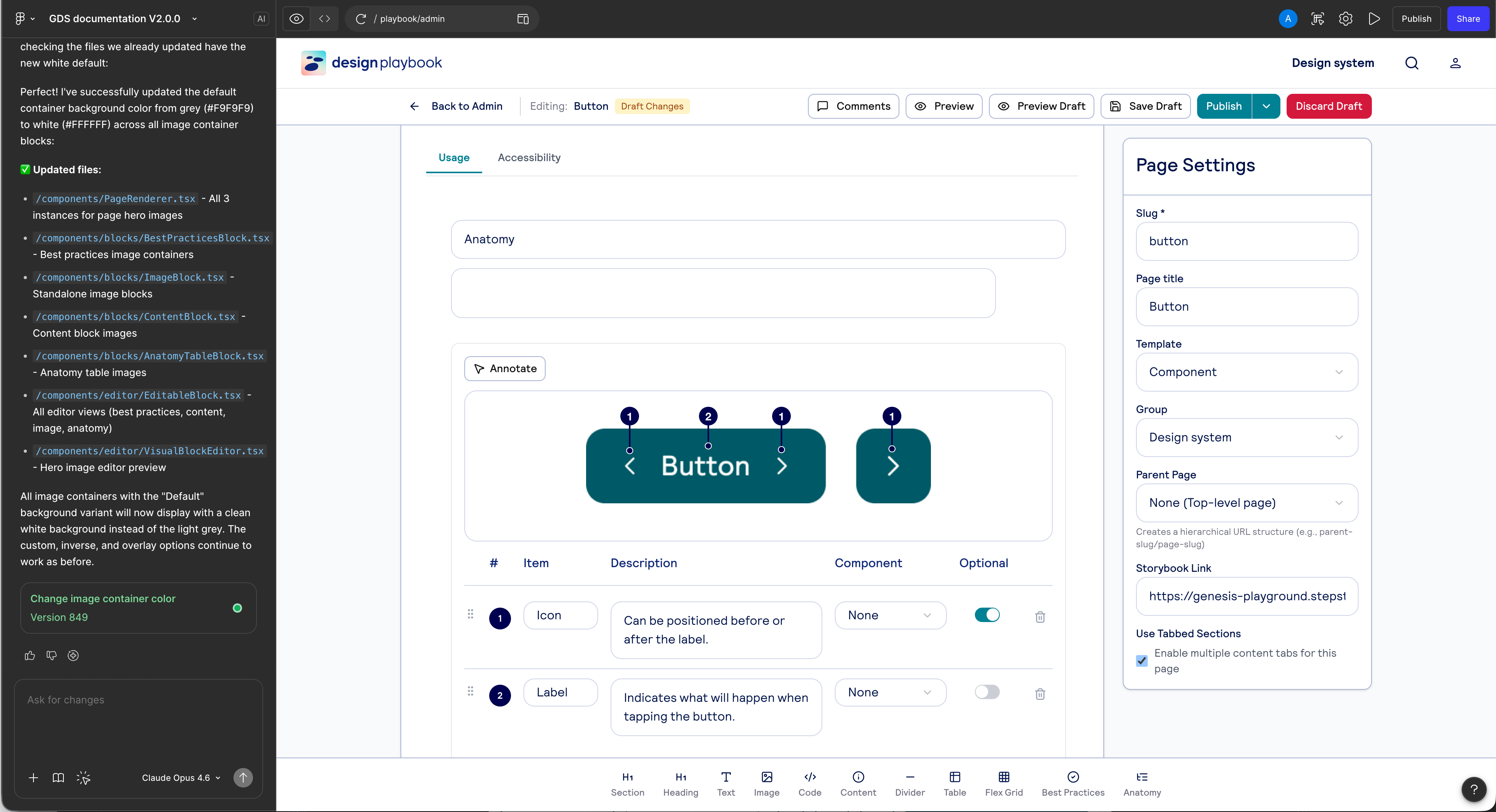Desktop screen showing Figma Make being prompted to structure design system