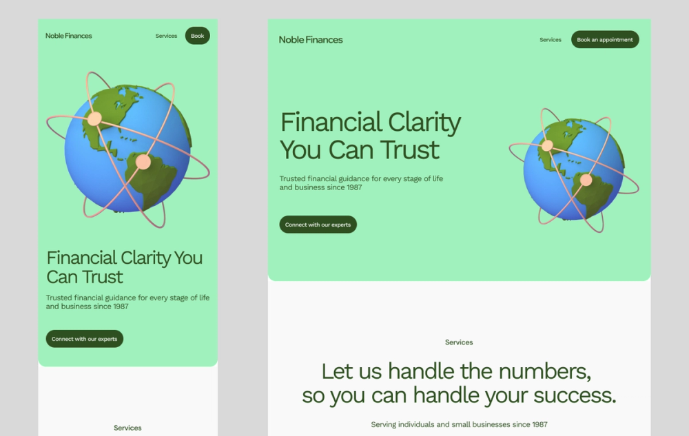 A screenshot of an accounting services mobile website template