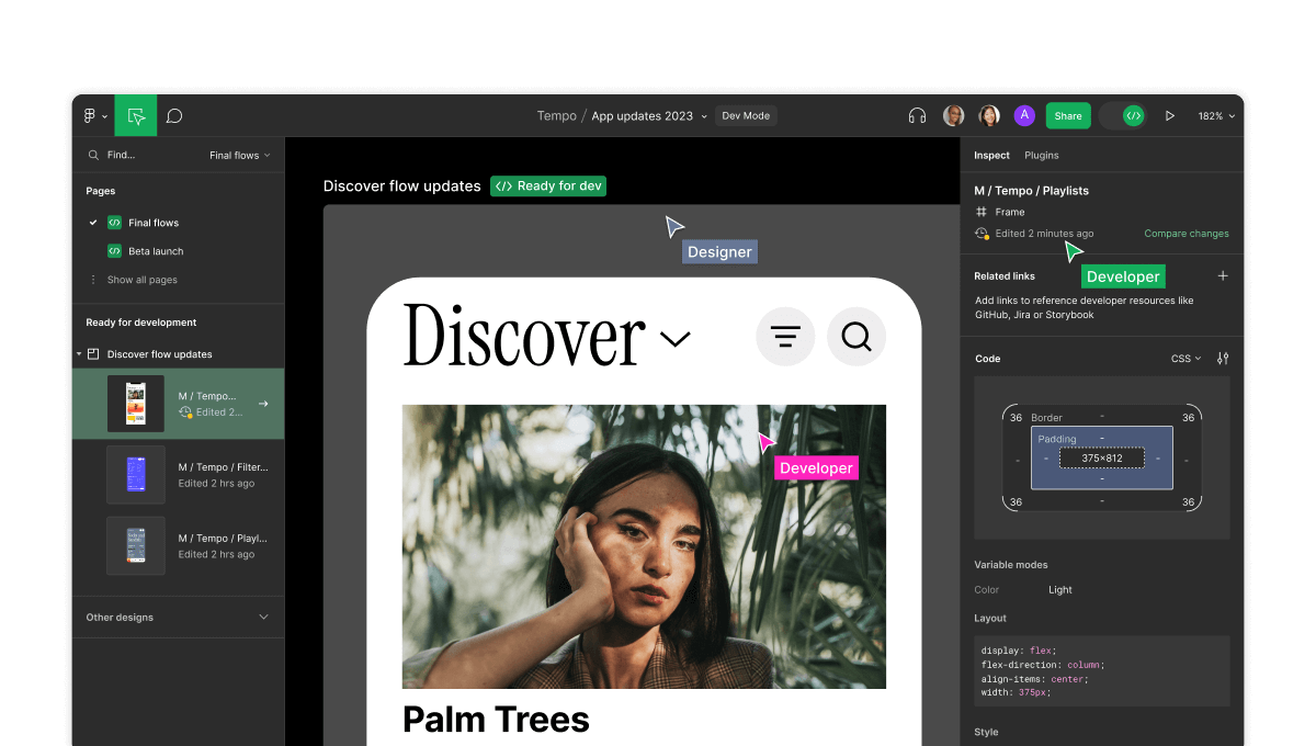 Dev mode inspect panel preview
