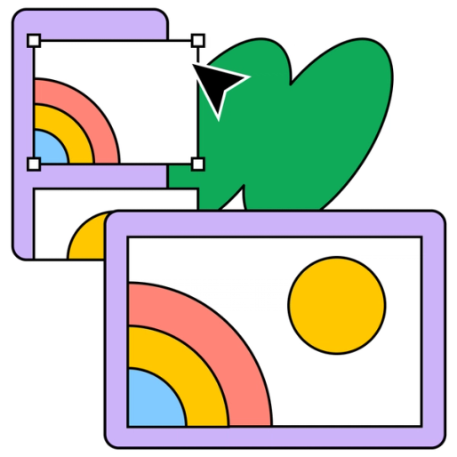 一个充满彩虹插图的网页设计屏幕的图形表示。