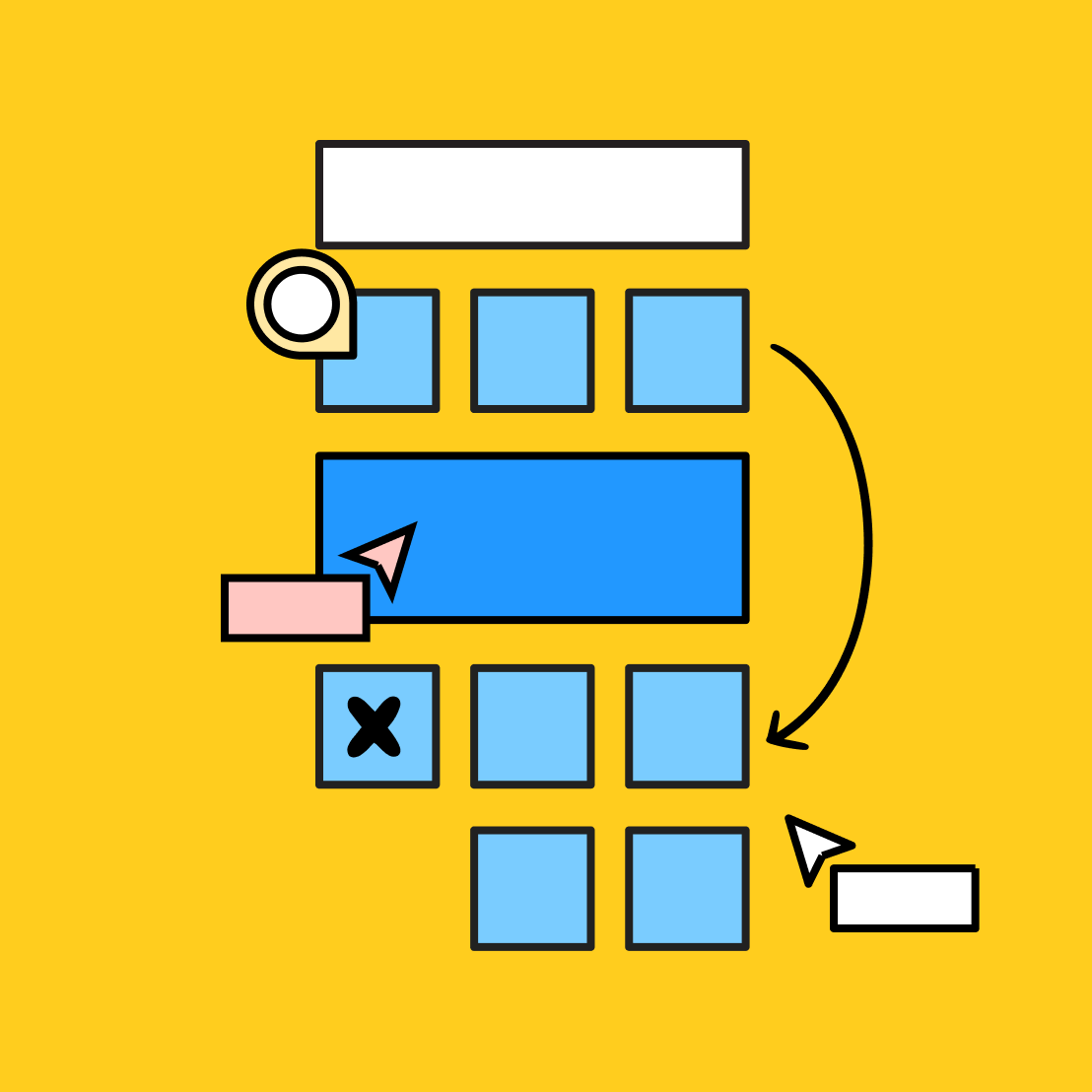 blue colored chart with icons overlayed on top over a yellow background