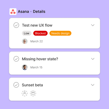 보라색 바탕에 FigJam의 Asana 위젯을 표현.