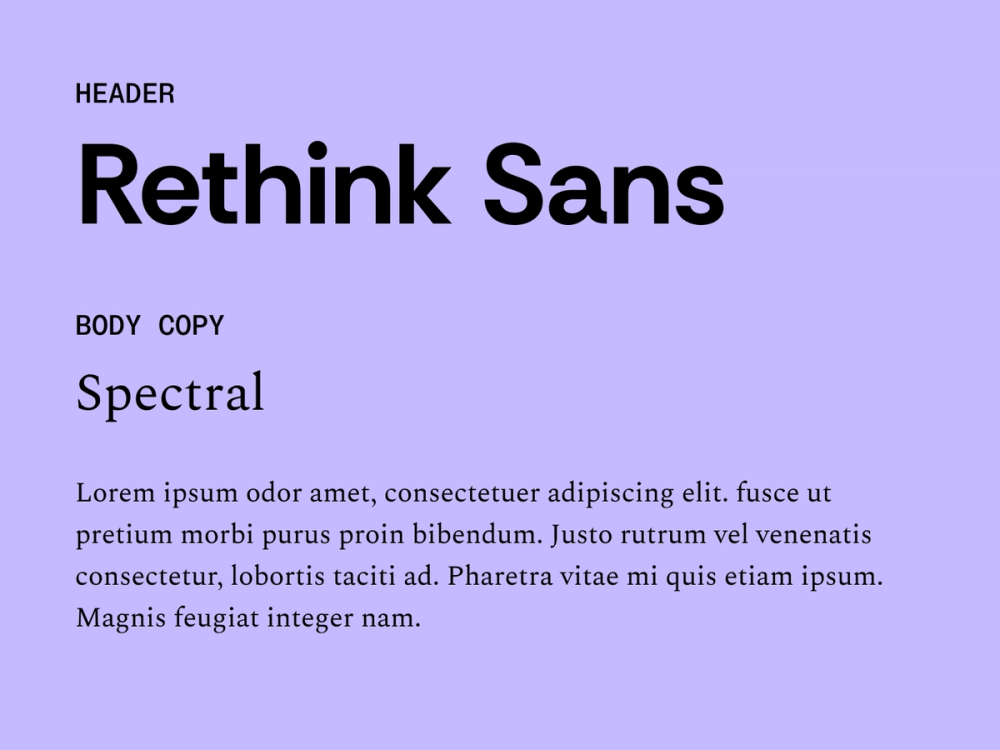 Example text showing Rethink Sans and Spectral as a font pairing.