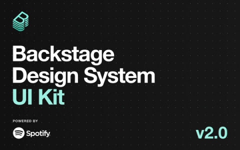 The Backstage Design System UI Kit by Spotify, presented in a sleek black and teal color scheme emphasizing modernity and innovation.