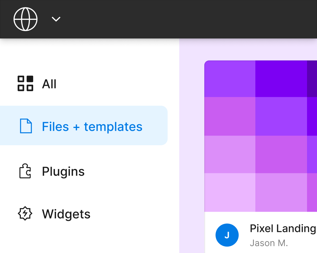 “Files + templates” tab highlighted on the side panel of the Figma application homepage.