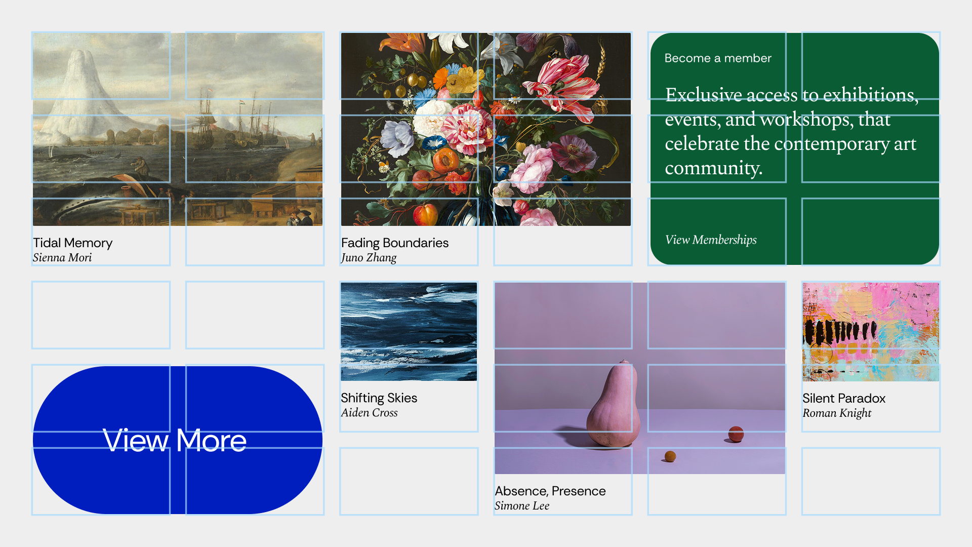 A varied card layout spans multiple columns within the same grid, creating a more dynamic arrangement.