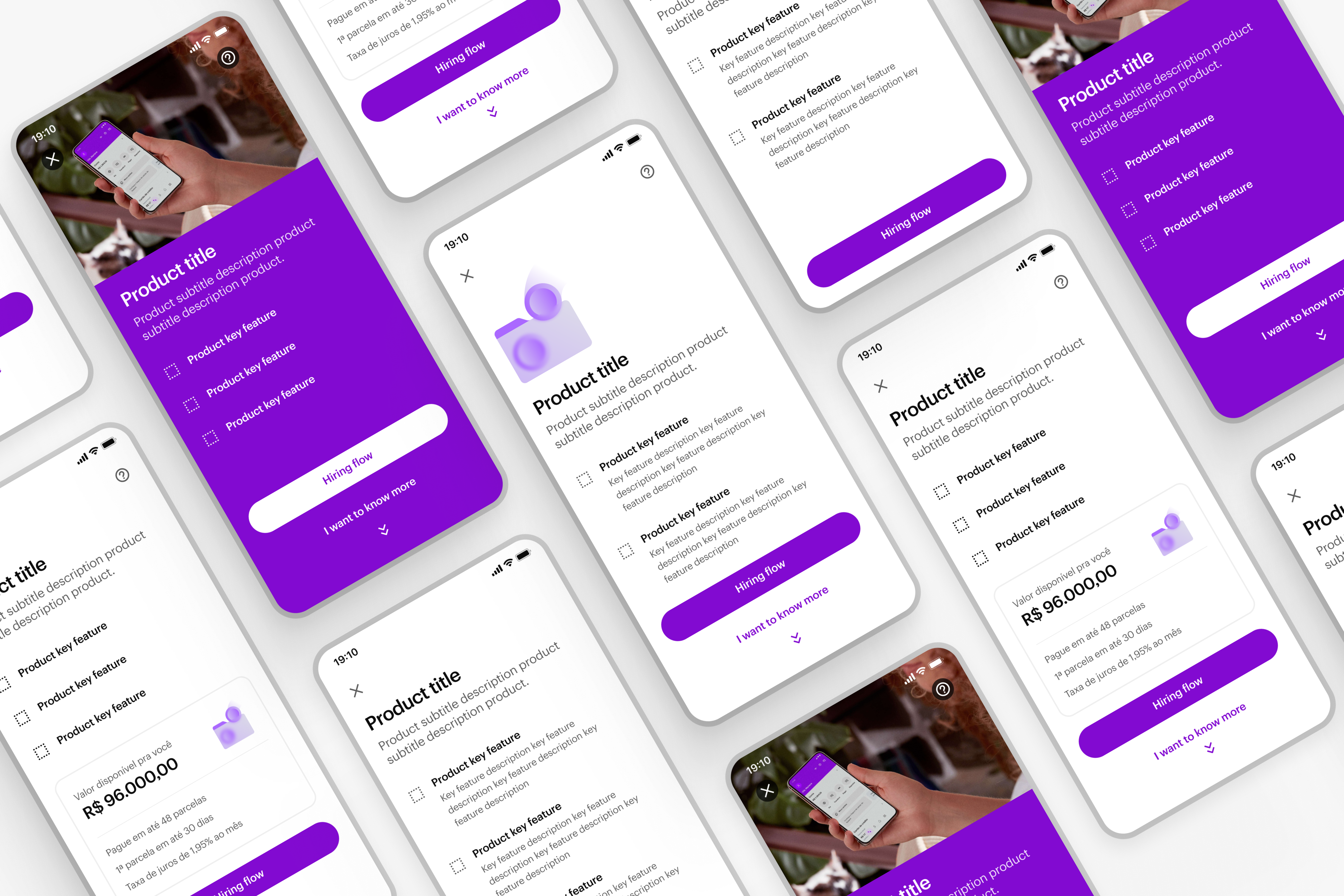 Exemplos de modelos de tela de produto