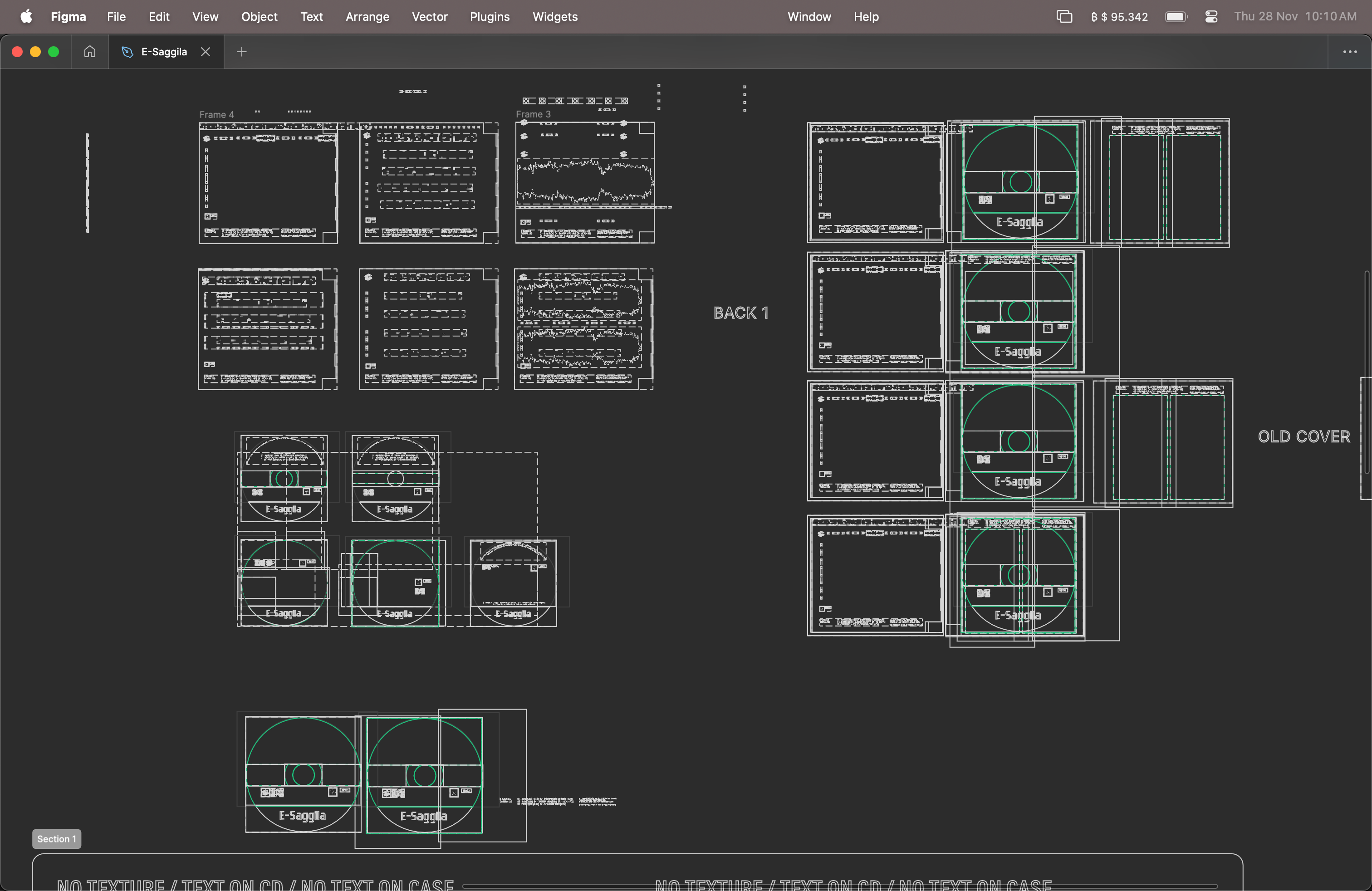 A screenshot of a Figma file with CD case outlines