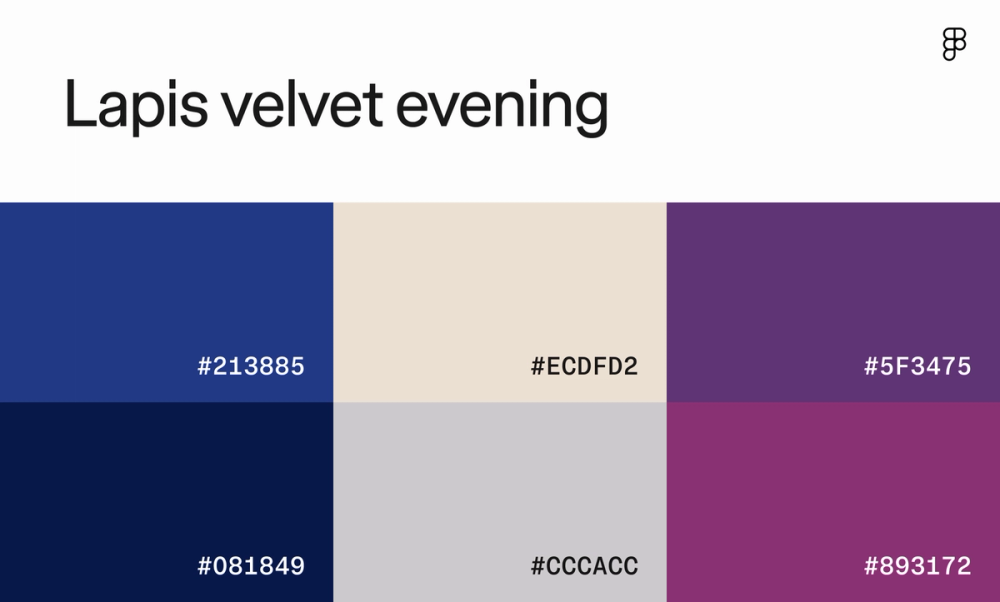 Cool website color scheme with blues, purples, beige, and gray.