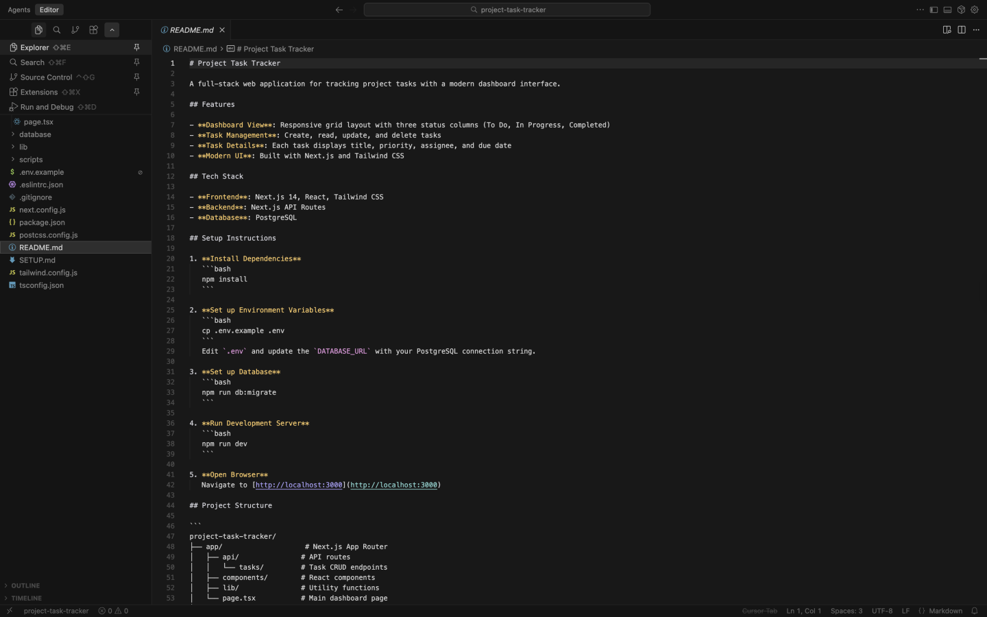 A screenshot of productivity app code created on Cursor.