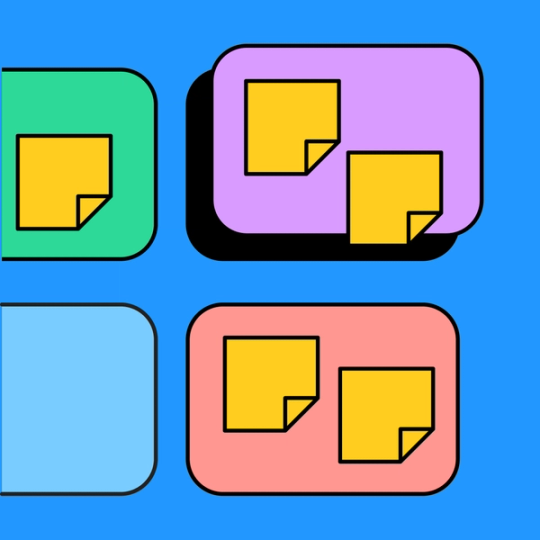 colorful oval shapes with sticky notes overlayed on each shape