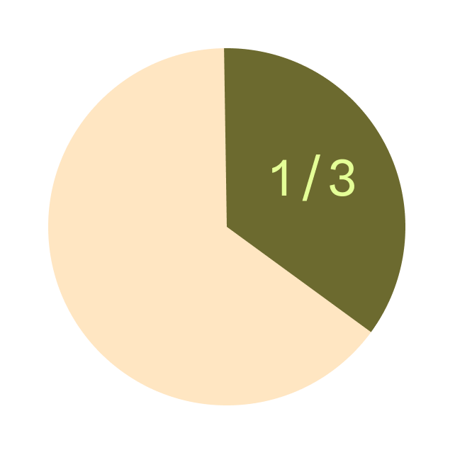 A pie chart showing 1/3 shaded in dark green