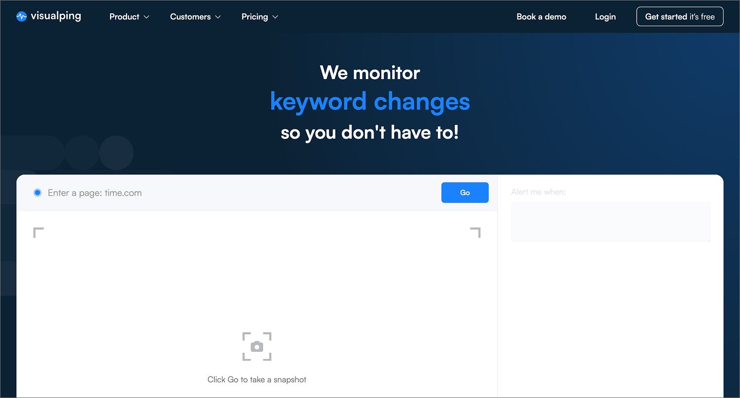 Visualping, an AI market research tool for competitor analysis.