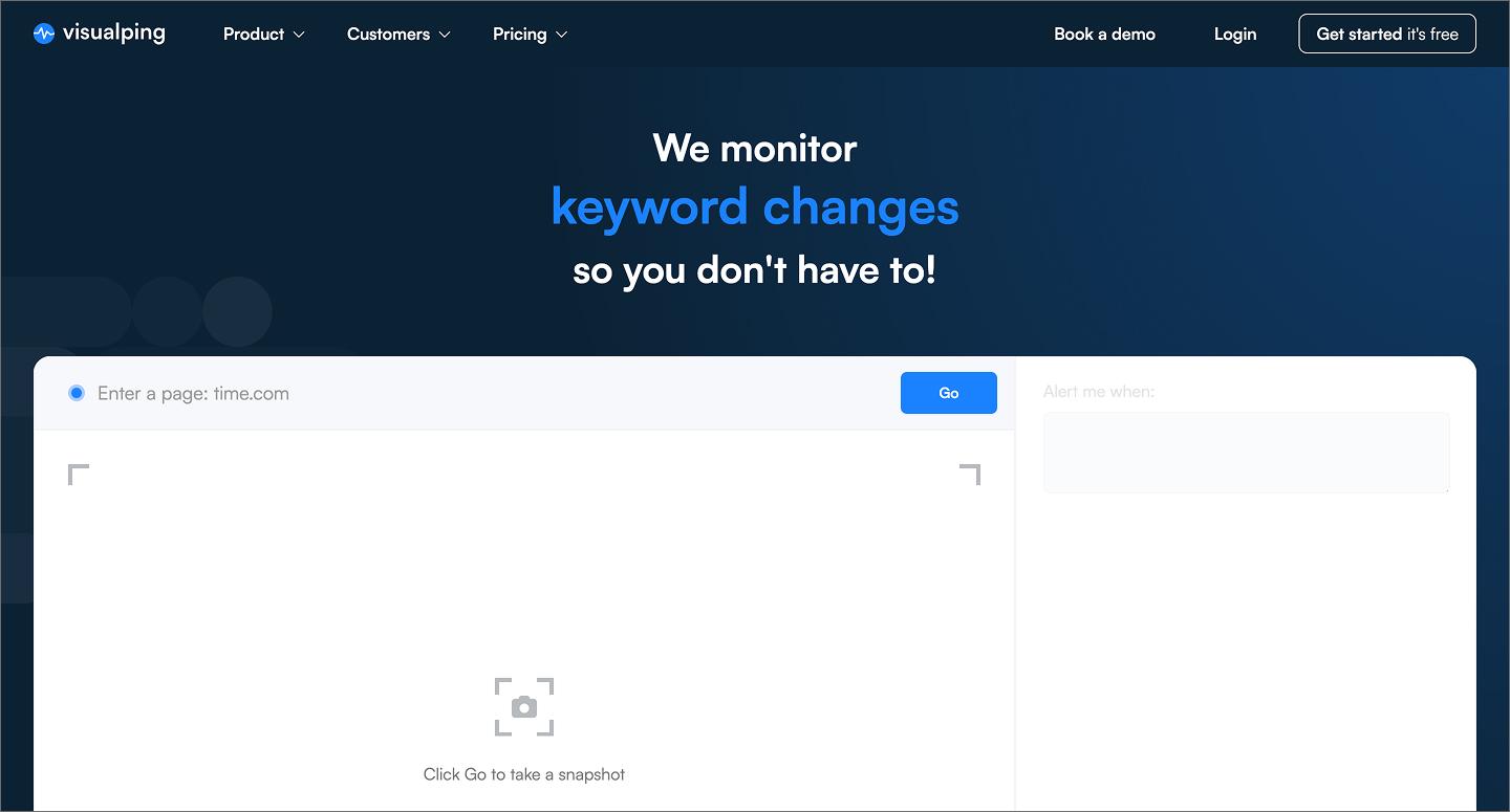 Visualping, an AI market research tool for competitor analysis.