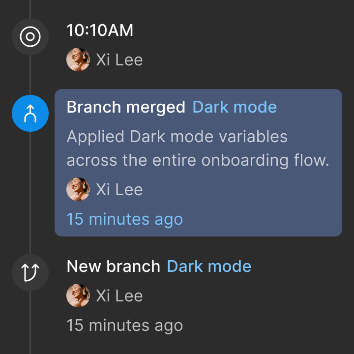 version history with commenting, timing, and user information