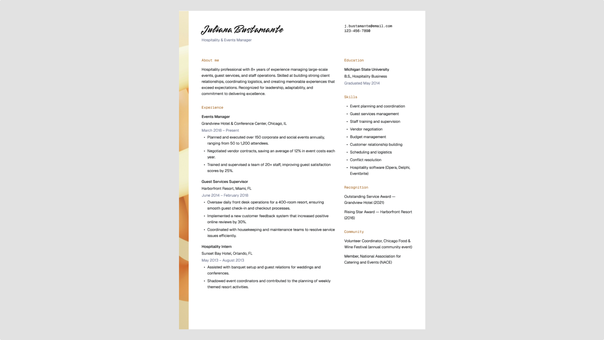 Screenshot of Figma’s framed accent modern resume template.