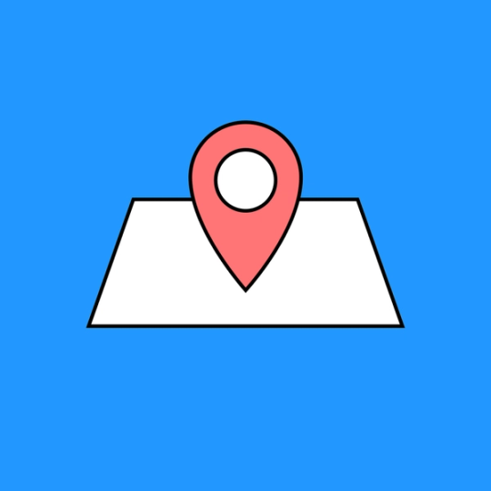red map pin over a white square